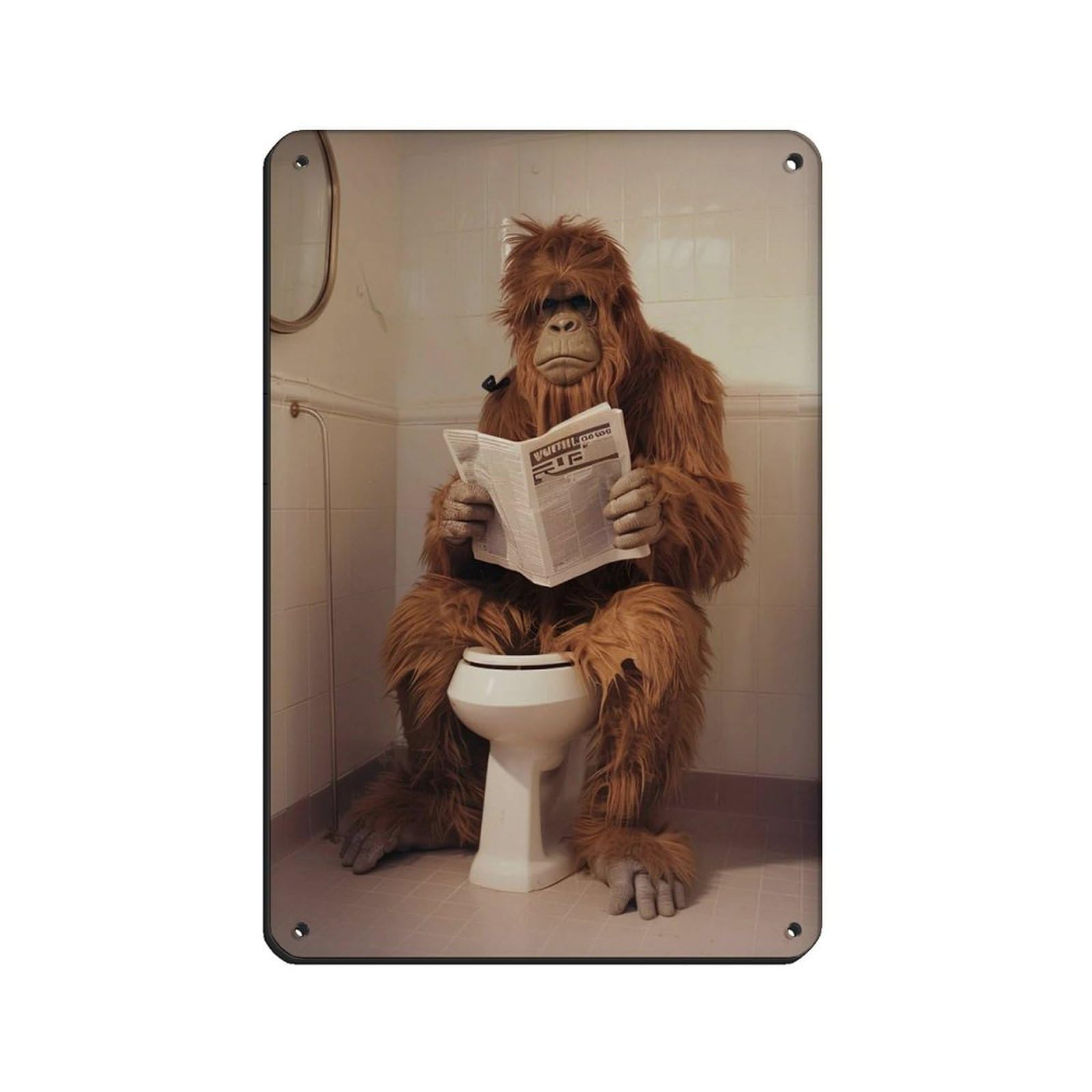 Sasquatch Sitting on The Toilet Reading A Newspaper (3) Retro Poster Metal Tin Sign Chic Art Retro Iron Painting Bar People Cave Cafe Family Garage Poster Wall Decoration 8x12inch(20x30cm)