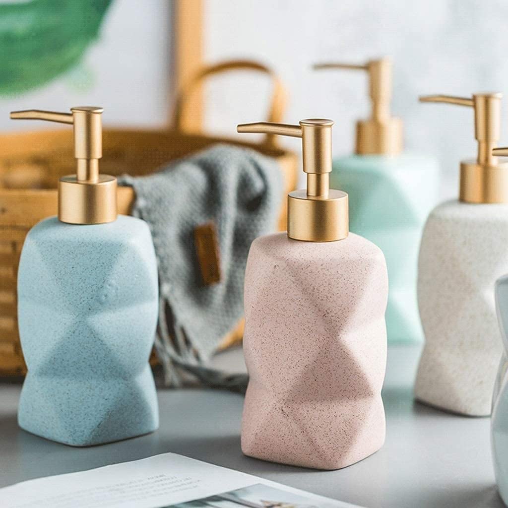 Modny dozownik mydła geometryczny kształt dozownik mydła ze złotą pompką ceramiczna ręczna pompa dozownika 380 ml / 12,8 uncji Butelka z pompką do balsamu dozownik mydła