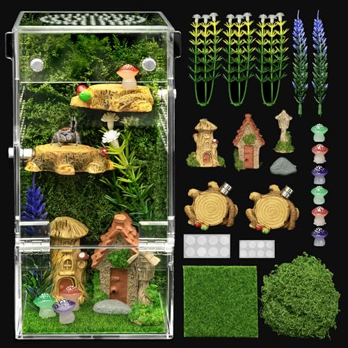 Image of Jumping Spider Enclosure Starter Kit,Escape Proof Forest Terrarium | Praying Mantis Terrariums,Transparent Acrylic Complete Bug Habitat,All In One Arboreal Tarantula Cribs Cage,Insect Container