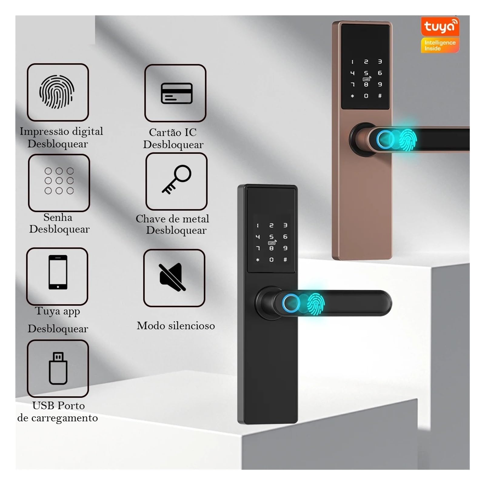 Tuya Elektronische Schloss WiFi Smart Türschloss Digitale Biometrische Fingerprint Lock Passwort Karte Schlüssel USB Ladung for Hause Einfache Hohe Sicherheit(4085)
