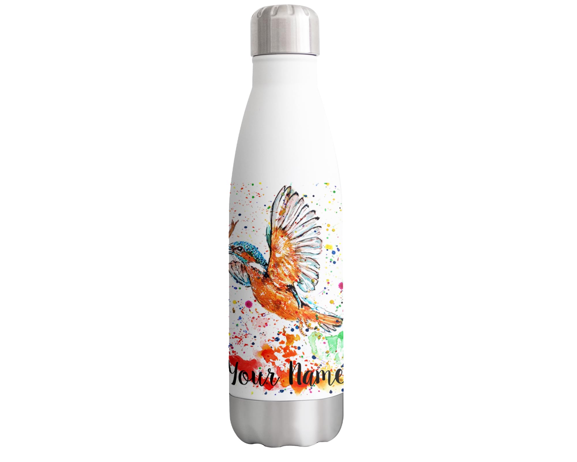 Vixar Kingfisher Personalised Custom Bottle with your Text/name Watercolour Bird Kingfishers Animals Bottle Double Wall Insulated Stainless Steel Sport Drinks 500ml