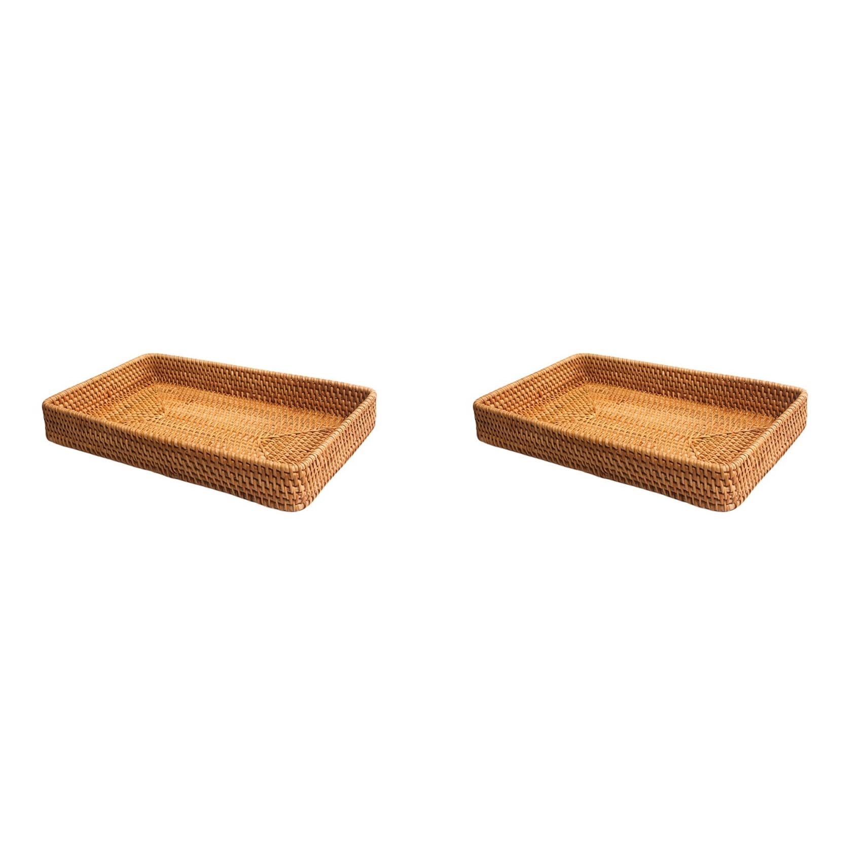 Hndhbfgrt 2X Hand-Woven Storage Basket Rattan Storage Tray Wicker Baskets Bread Fruit Food Breakfast Display Box Home Decoration-A