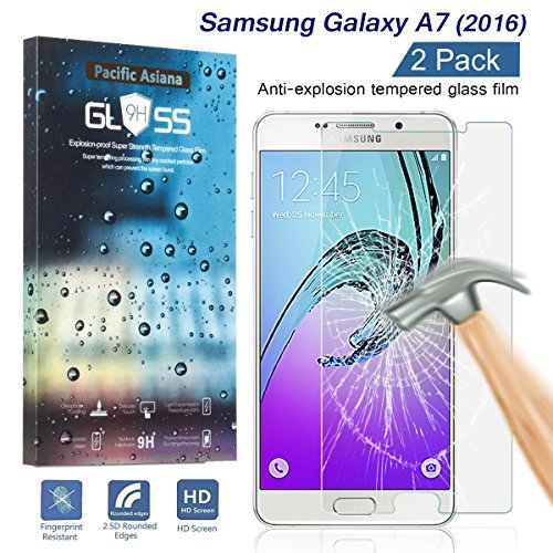 [2-Pack] Samsung Galaxy A7 2016 Tempered Glass Screen Protector, Pacific Asiana HD Crystal Clear Ultra Thin [9H Hardness] [Scratch Proof] Glass Protector Skin Cover with Lifetime Replacement Warranty