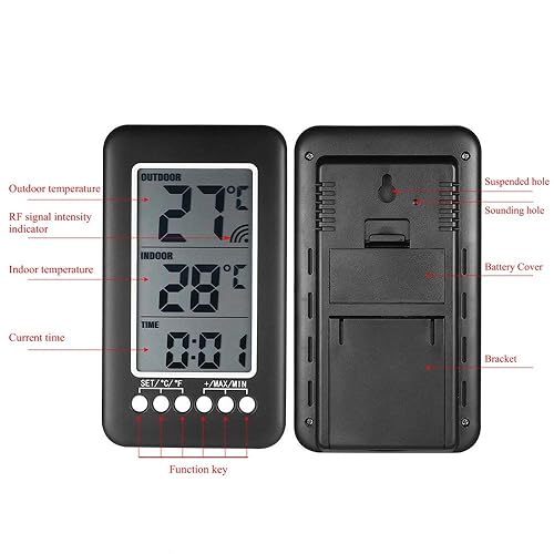 Miniatura 8 de LCD ℃/℉ Digital Termómetro para interiores y exteriores Reloj Medidor de temperatura con transmisor