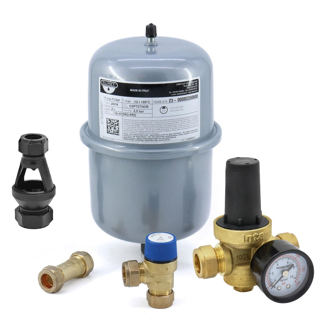 Unvented Components Europe White Varem – 2 Litre Potable Expansion Vessel Kit (Kit A B C D) R1002823s4038000