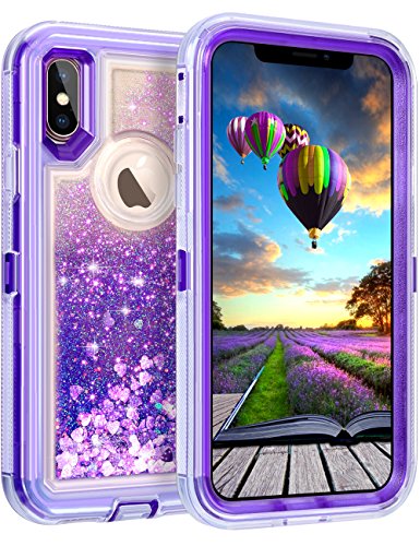 Coolden Case for iPhone X Case Protective Glitter Case for Women Girls Cute Bling Sparkle Quicksand Heavy Duty Hard Shockproof TPU Cover for iPhone X/10 5.8 Inches, Purple