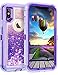Coolden 3D Floating Glitter Case for iPhone X/XS, Sparkle Dual Layer Quicksand Liquid Cover Clear Shockproof Bumper Anti-Drop PC Frame + TPU Back for 5.8” Apple iPhone X/XS (Purple)