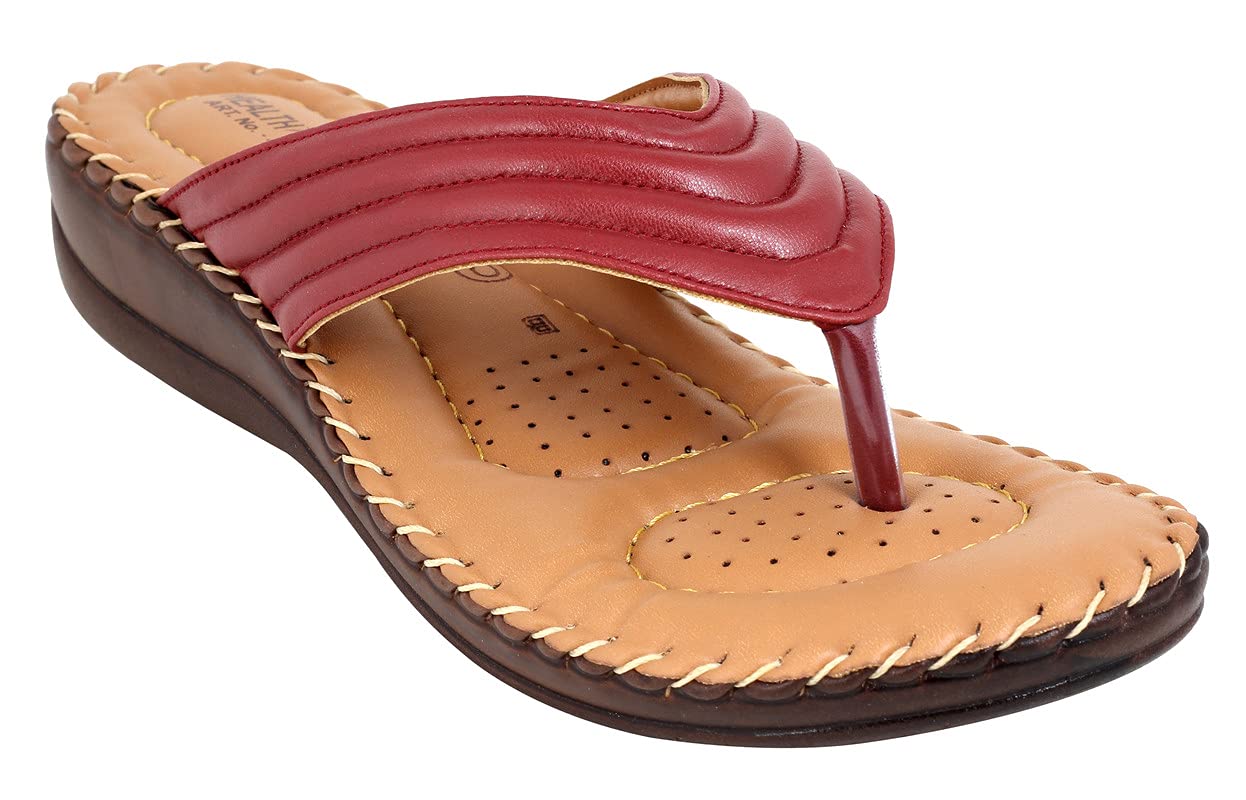 HEALTH FIT Ortho Slippers-Dr Sandals for Women Suitable for Knee Pain, Diabetic & Orthopedic Footwear for Women HF355Cherry (B09D9DSX23) Amazon Price History, Amazon Price Tracker