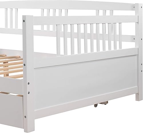 Miniatura 103 de Merax Sofá cama individual con listones de madera, soporte moderno sofá cama con rieles, tamaño individual, blanco marfil Marfil blanco,Espresso