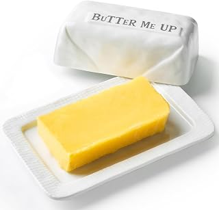 Meideal Ceramic Butter Dish with Lid - 7.2x4.7" Countertop Keeper for East/West Coast Sticks, Microwave & Dishwasher Safe, White