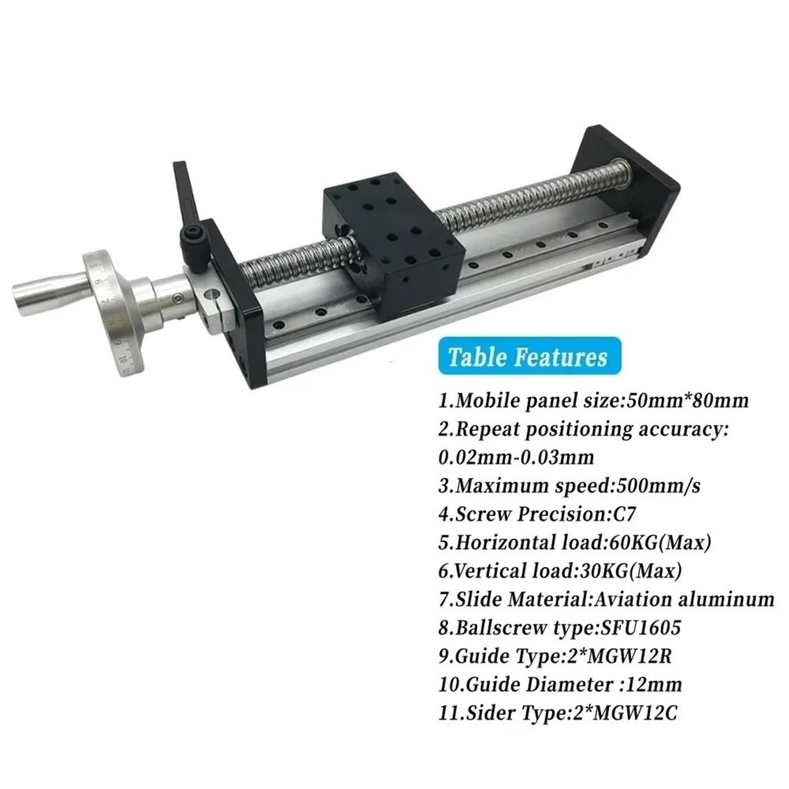 Dual Optical Axis Manual Sliding Table Rail Guide Manual Sliding Table Linear Rail Stage Module SFU1605 C7 Ball Screw with Handwheel 100mm-300mm Stroke(200mm Stroke)