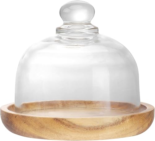 Soporte de cristal para quesos de cúpula para pastel: Plato pequeño para pastel Cloche Plato de exhibición de pastel de madera, bandeja decorativa
