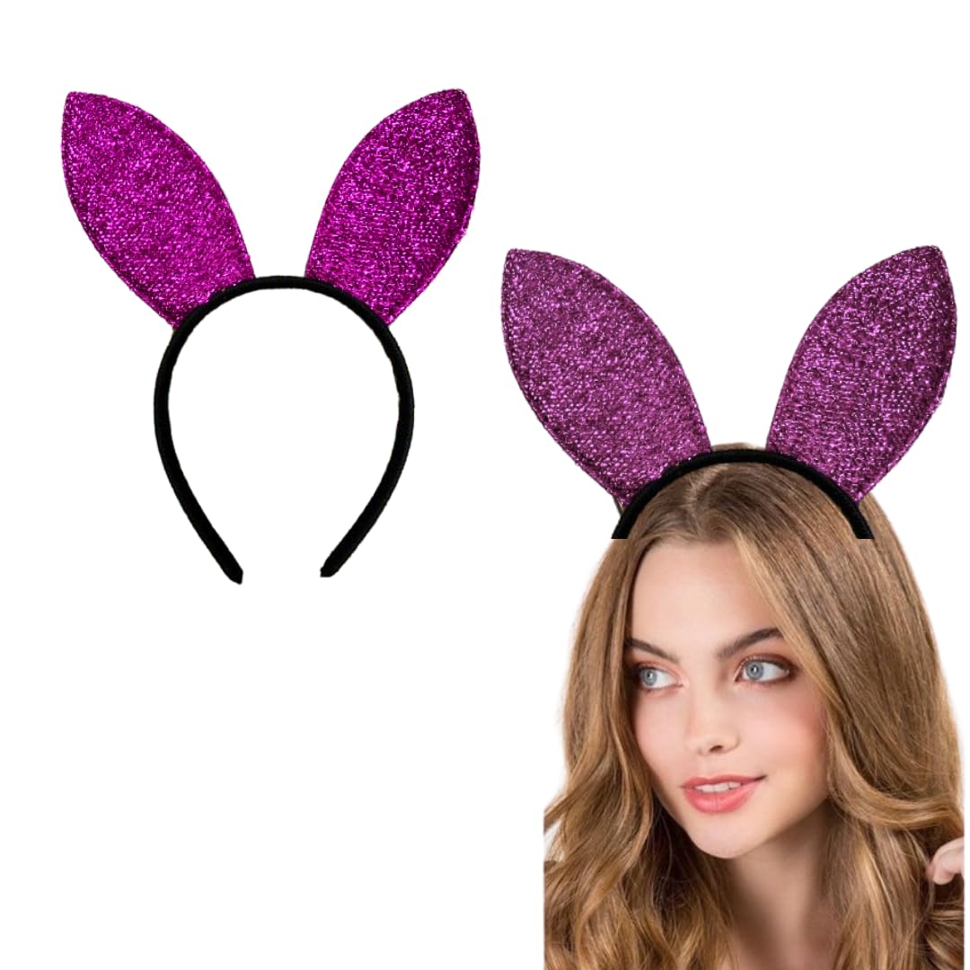 Wanna Party Glitter Bunny Ears Headband, Rabbit Ears Hair Bands Easter Bunny Ears Easter Accessories for Kids Adult Bachelorette Halloween Cosplay Party (Light Pink)