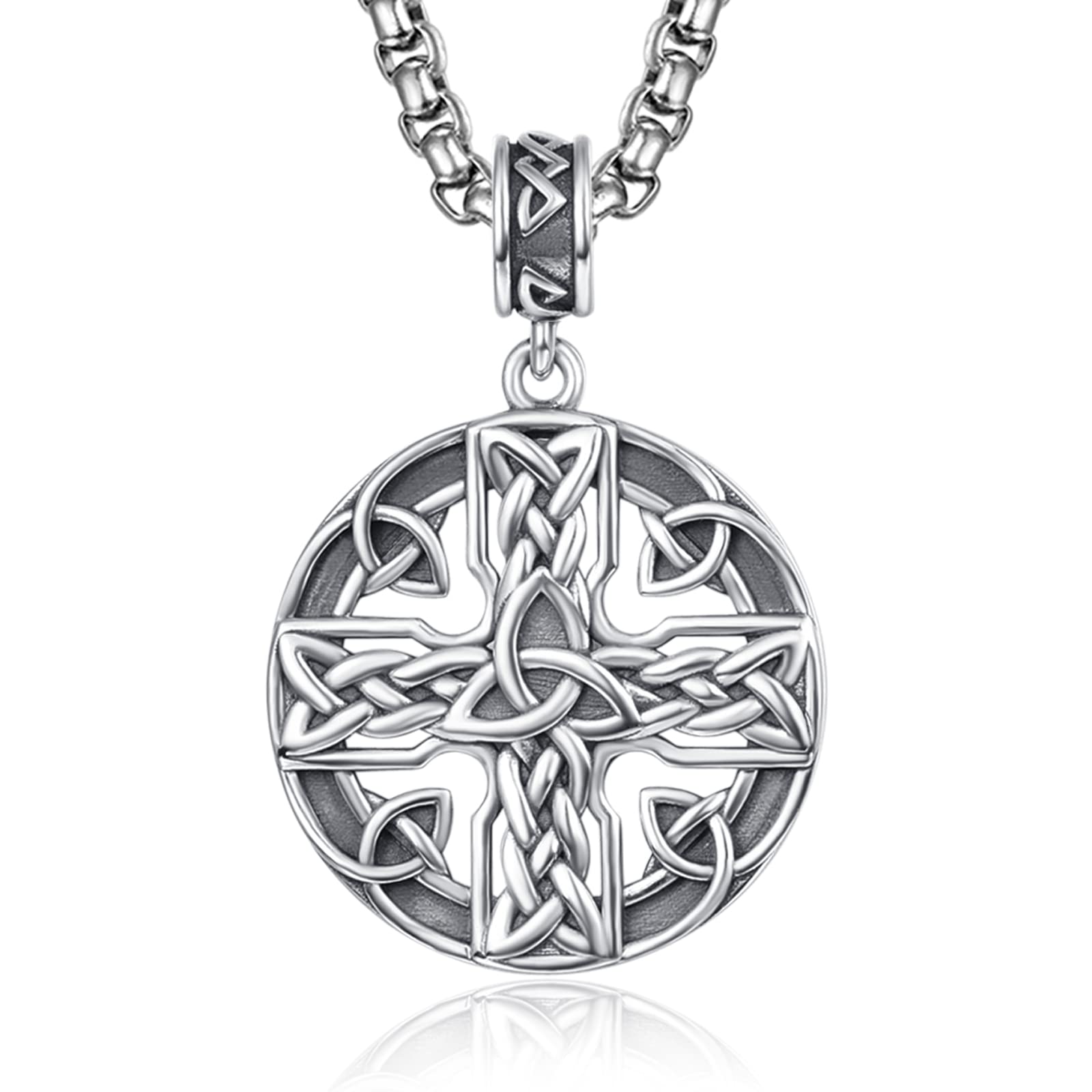 ADMETUS925 Sterling Silver Cross Necklace for Men | Amulet Necklace Protection Jewelry Religious Gifts with 2.5mm 22'+2' Rolo Chain