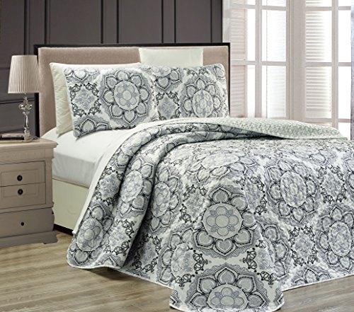 Fancy Collection 3 Pc Bedspread Bed Cover New (King/California King, Grey Medallion)