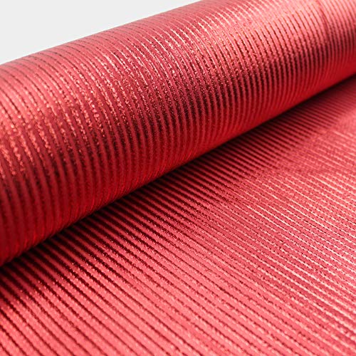 TEJIDO DE LAMÉ A RAYAS EN COLORES LISOS CON BASTANTE BRILLO Y LUMINOSIDAD SERIE TINA DE ANCHO 150cm POR METRO, IDEAL PARA DECORACIÓN Y TRAJES DE CARNAVAL Y FIESTA (ROJO, 1 METRO)