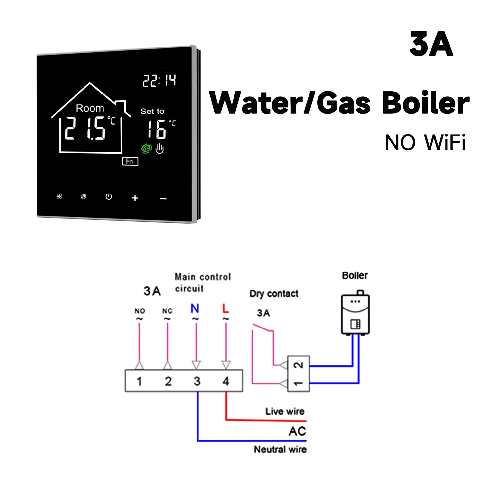 Digitaler Thermostat, Tuya Smart Thermostat, LCD Display Touchscreen for Elektrische Fußbodenheizung Wasser/Gas Kessel Temperatur Fernbedienung(NO WiFi 3AGas Boiler)