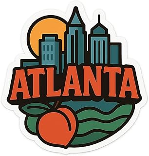 Atlanta Cityscape Vinyl Sticker - Urban Skyline with Peach Design - Waterproof & Durable (2.75" x 2.75")