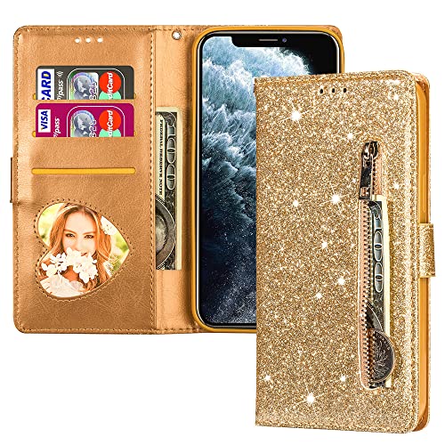 Custodia Portafoglio Glitter Per Xiaomi 11 Lite 5G NE | Cover Magnetica Con Slot Per Schede E Cavalletto, Antiurto, Brillantini Oro - 2