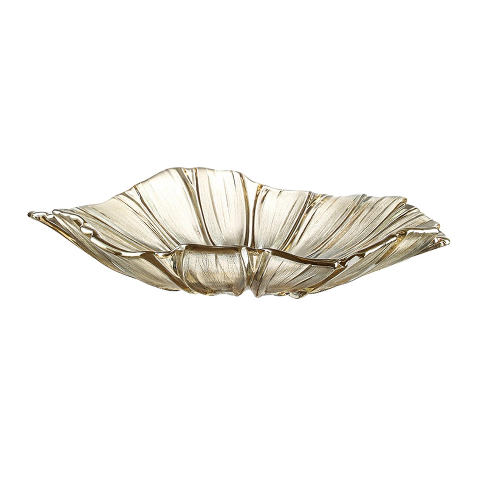 KTUXZCI Flower Shaped Glass Dessert Plate Displaying Fruits Snacks Adding Decorative to Dining Tables Countertop Glass Serving Bowl for Bread Snacks Fruit, Light Brown Shallow