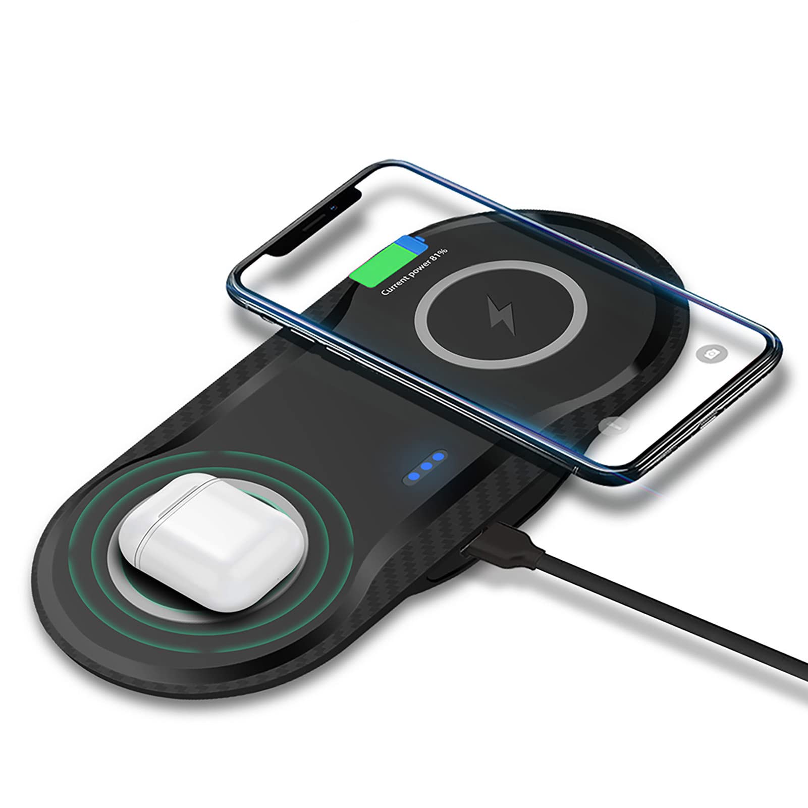 YABOOAilend Wireless Charger 2 in 1,Double 15W Max Fast Charging Pad, Compatible with iPhone 14/13/12/Pro Max/11 Series, Samsung Galaxy S21/S20/Note 10/Edge Note 20Ultra/S10, AirPods Pro, black