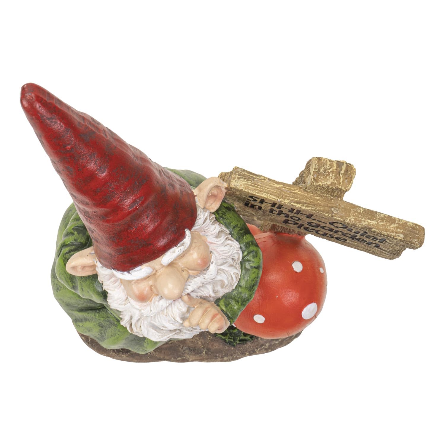 Garden Gnome with Shh-Quiet Sign Resin Figurine
