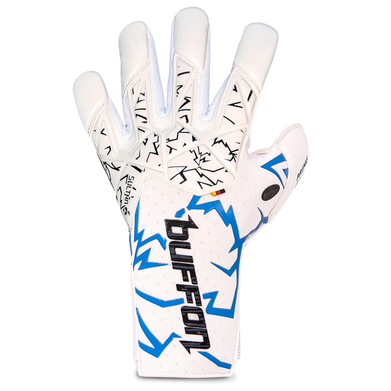 Buffon Sultan Professional Goalkeeper Gloves: 3.5mm German Latex Prime Grip - Unisex (7, White/Blue)
