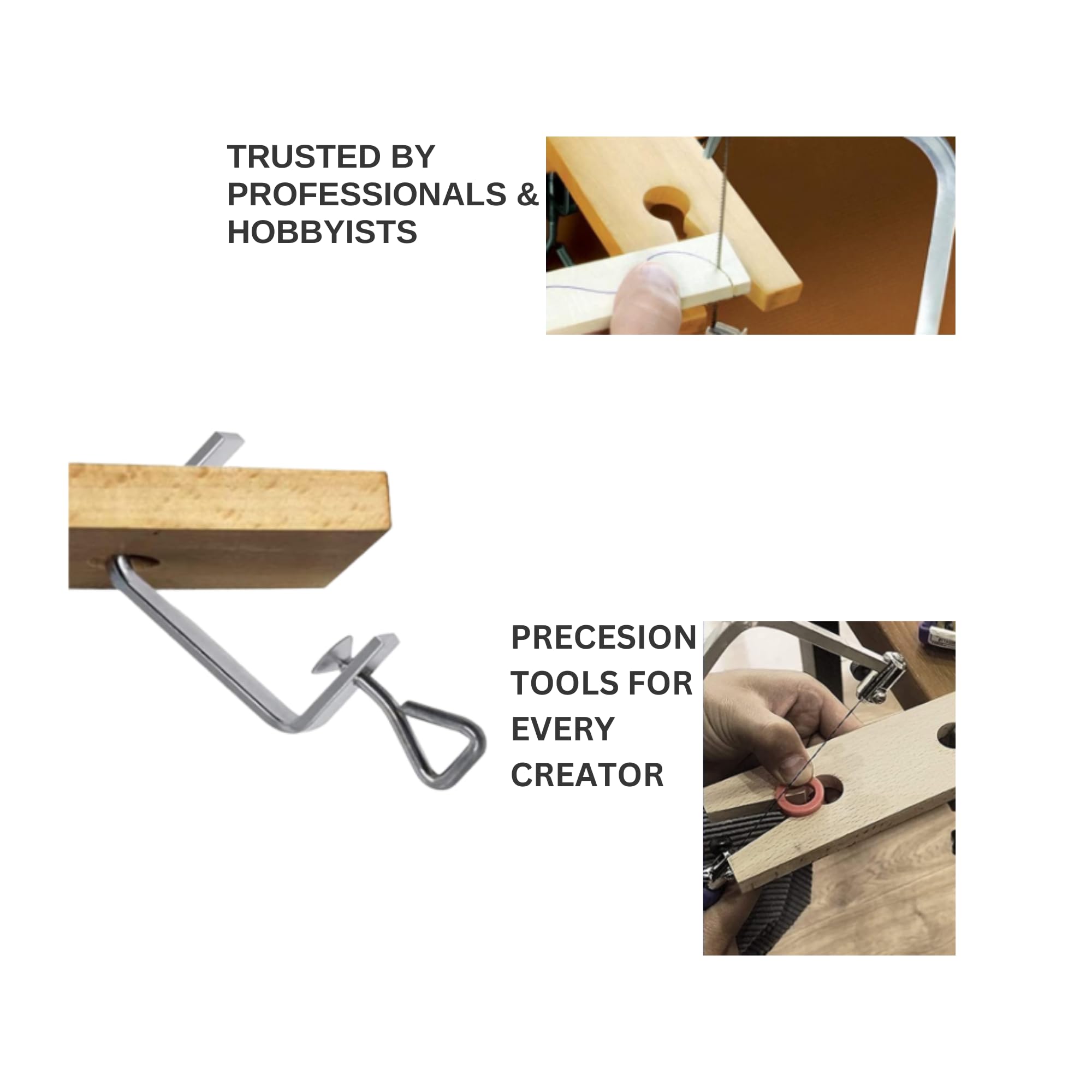 Kit de scie professionnelle 3 en 1 pour bijoutier – Cadre de scie réglable, 144 lames (tailles 1/0–2) et broche d'établi en bois avec fente en V avec pince – Fabrication de bijoux, bois, métal et