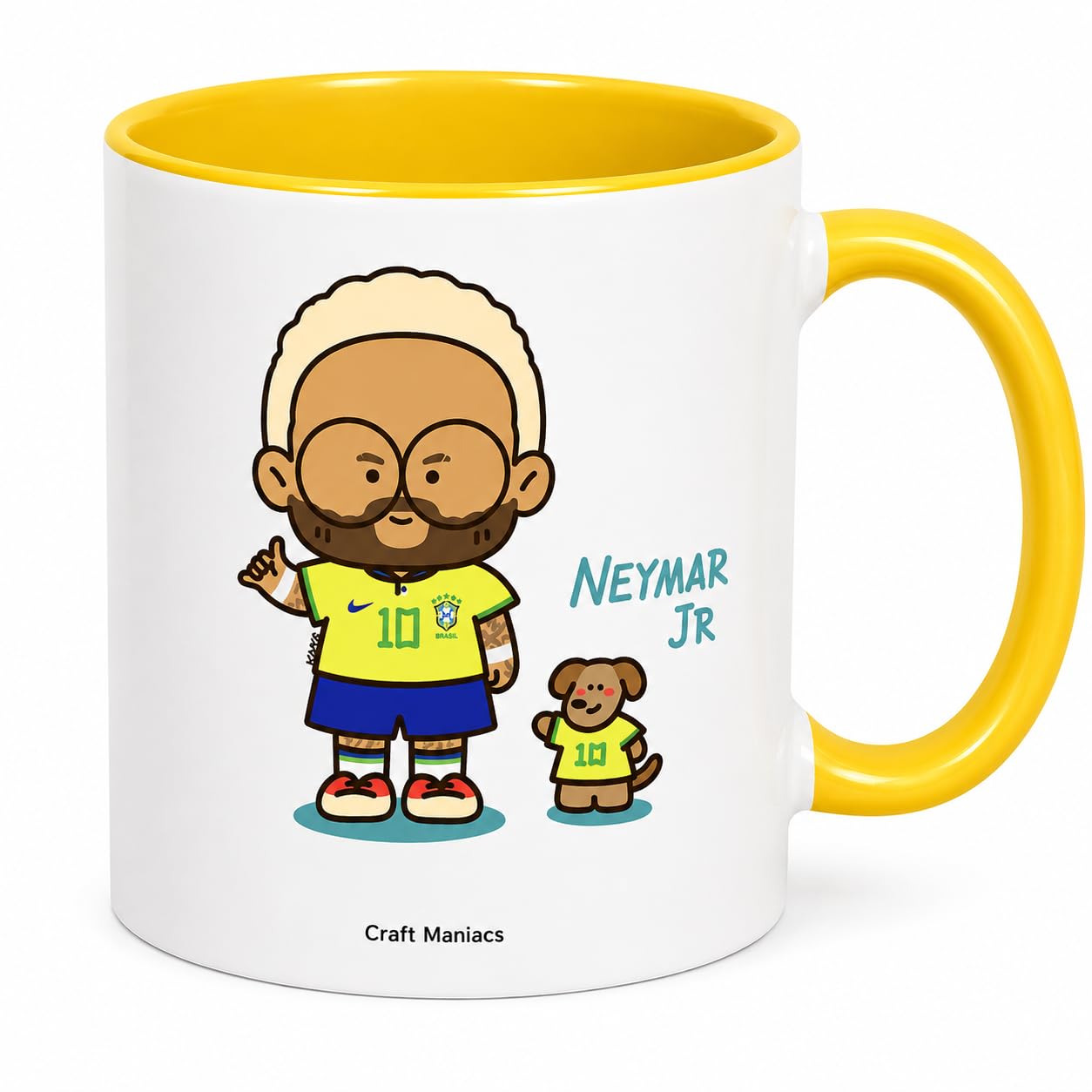 CRAFT MANIACS Neymar Jr Cartoon Yellow Rim Ceramic Coffee Mug for Football Lovers-image-40