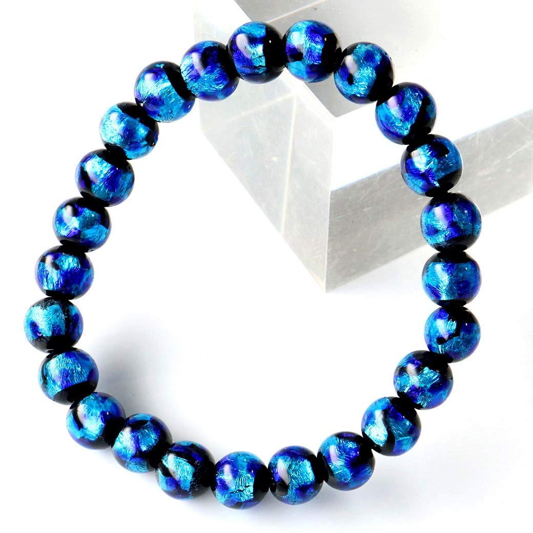 Amazon | [GOLD STONE] 光る ホタルガラス ブルー 8mm ブレスレット