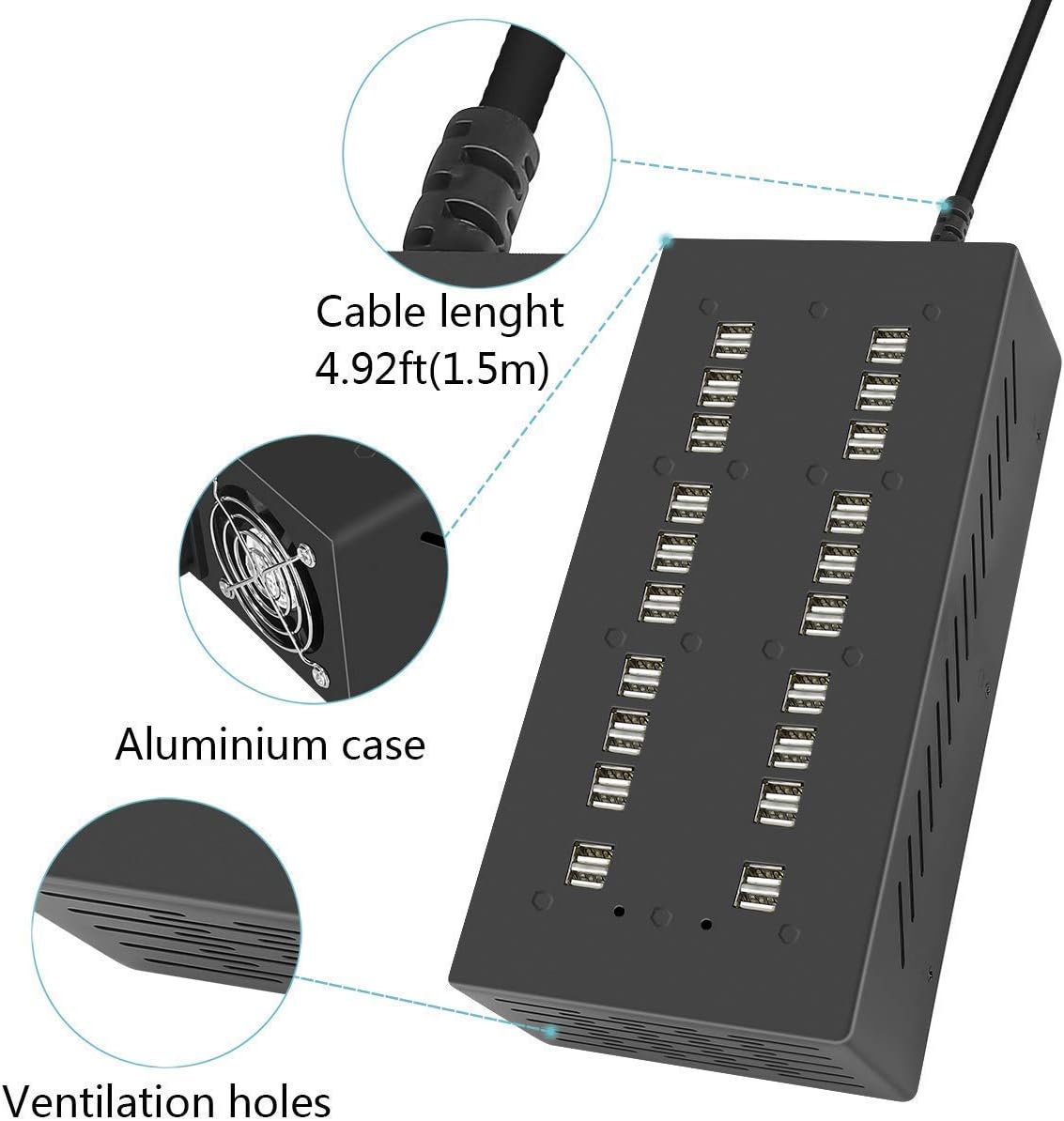 40 Ports USB Charging Station with Intelligent Protection, Multi-Port USB Charger Wall Adapter with Power Cable for iPhone, iPad, Samsung…