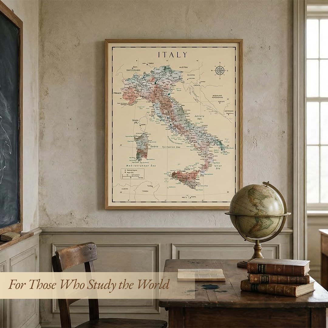 Amazon.co.jp: イタリアの地図壁アート - イタリアのビンテージ地図