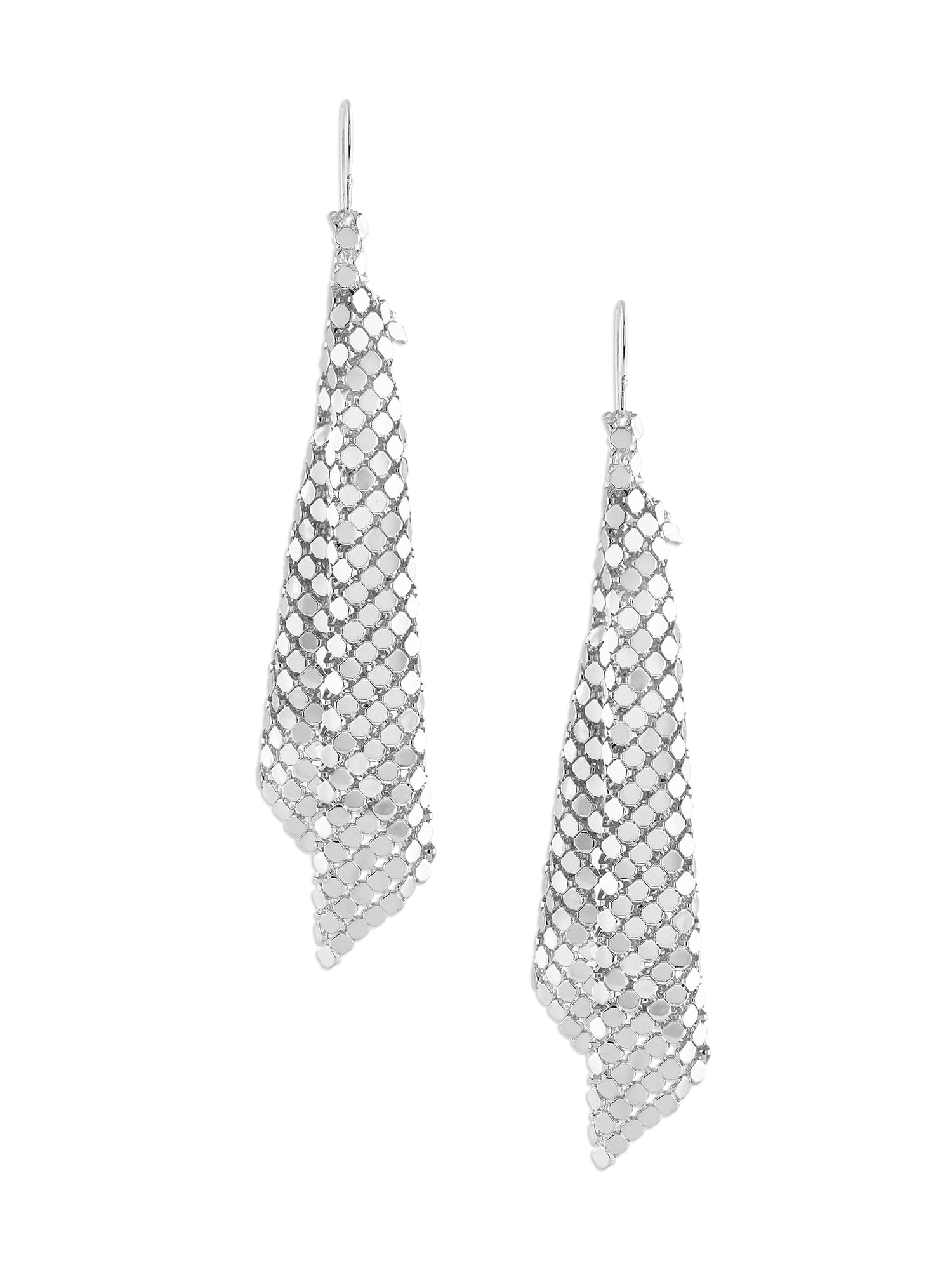Silver Tone Party Bling Metallic Mesh Grid Sequins Tassel Earrings For Women-ZPFK17261