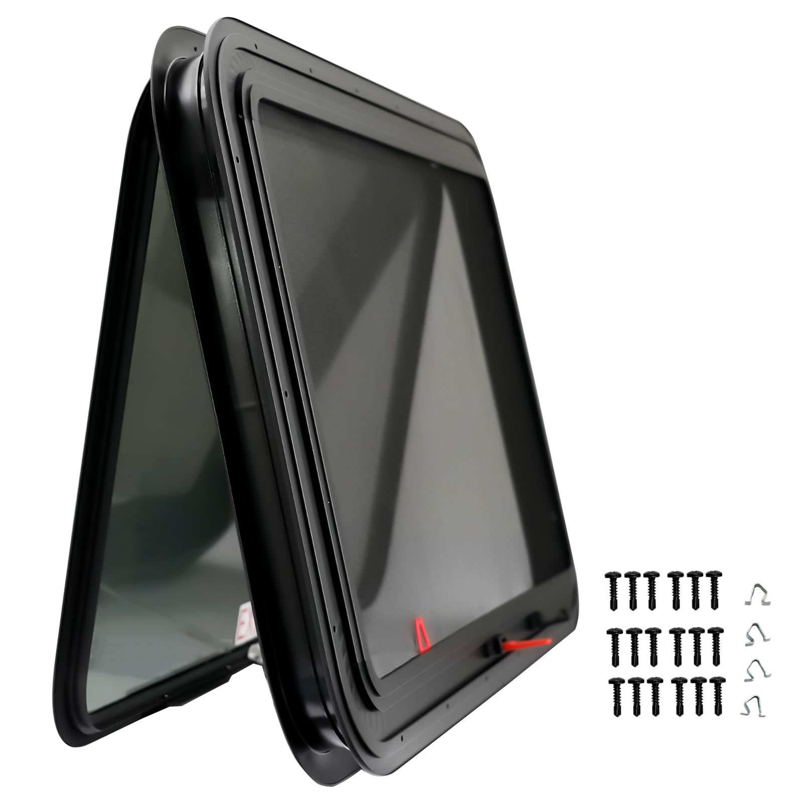 RV Exit Window - 36" W x 22" H Tinted Camper Push Window with Net Screen and Trim Ring, Fits 1-1/4" to 1-4/5" Thickness Wall