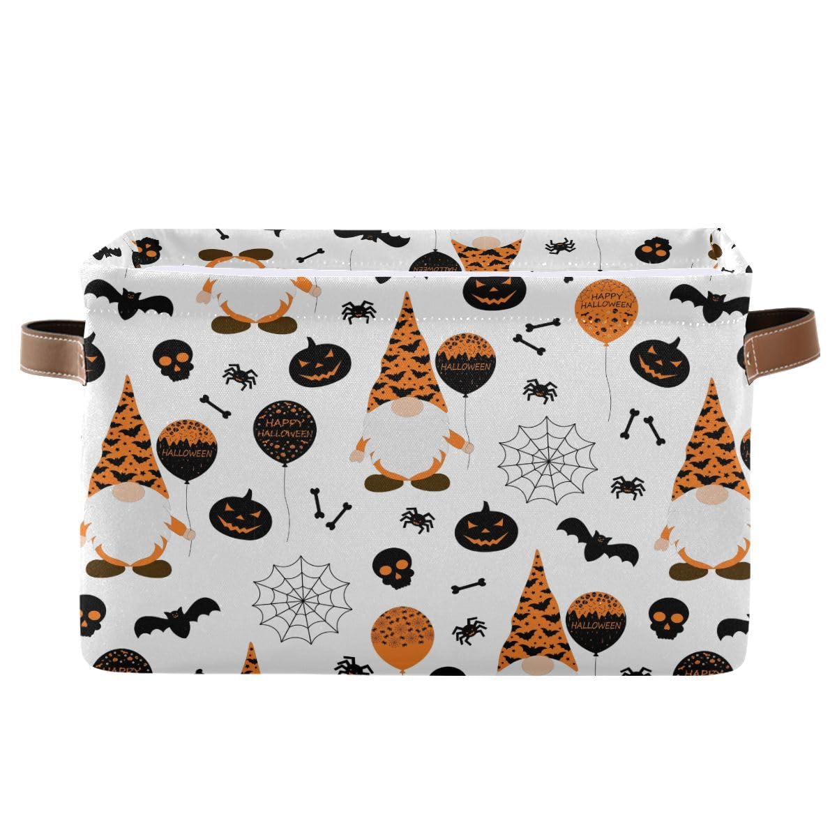 Happy Halloween Gnomes Storage Basket Fabric Kitchen Baskets Spooky Pumpkin Ghost Bat Spider Web Open Home Storage Bins Boxes Foldable Foldable for Candy Toy Decorations Baskets 16×12×8 Inches