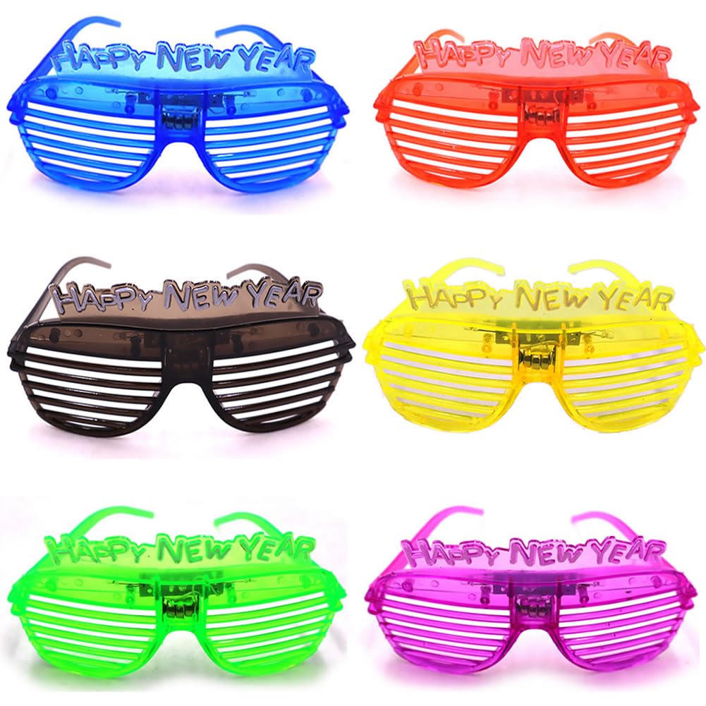 Paquete de 6 lentes LED 2025 para Feliz Año Nuevo, lentes intermitentes para decoraciones de fiesta de Año Nuevo 2025