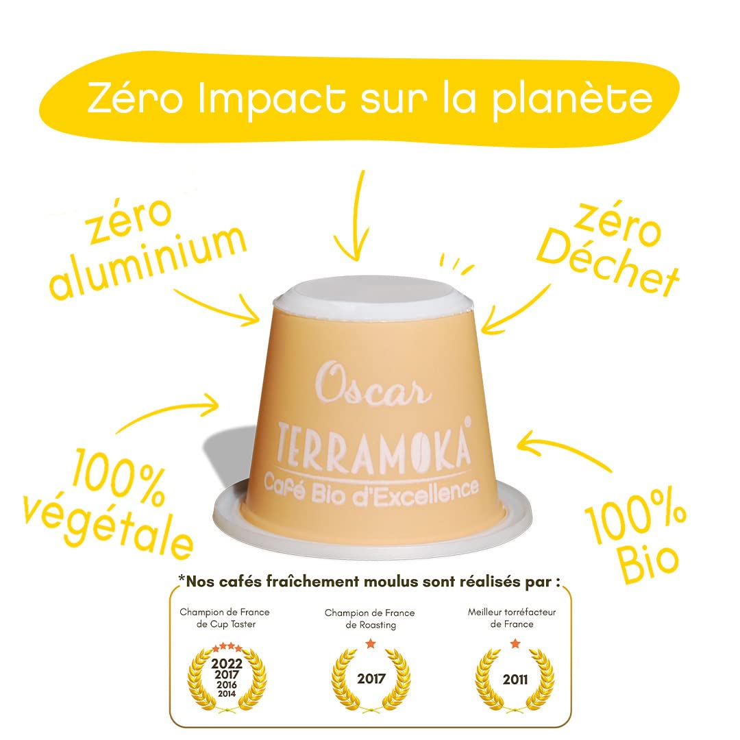 TERRAMOKA - Exzellenter entkoffeinierter Bio-Kaffee - 100% reiner Arabica aus Peru - Original und elegant - 60 Kapseln Kompatibel Zero Waste - Mister Nelson - Frankreich