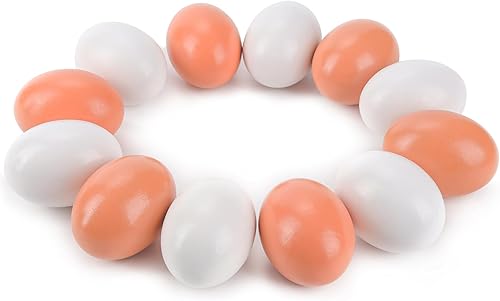 YunKo Huevos falsos de madera para decoración del hogar, huevos de Pascua marrones y blancos para hacer que las gallinas pongan huevos 12