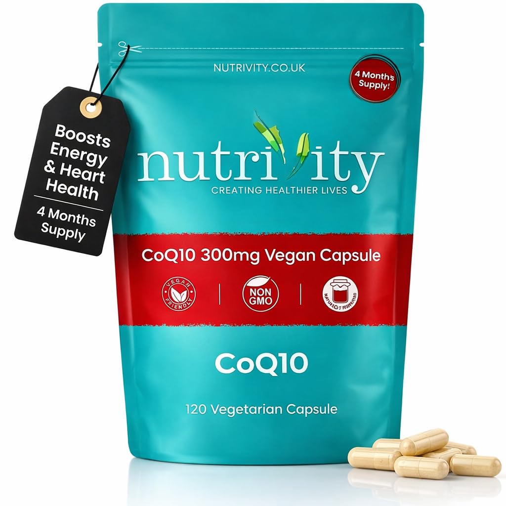 CoQ10 Supplements 300mg, 120 CoEnzyme Q10 Capsules, High Strength Naturally Fermented CoQ10 Ubiquinone - High Absorption Antioxidant Supplement Immune Support & Reduce Headaches - UK Made