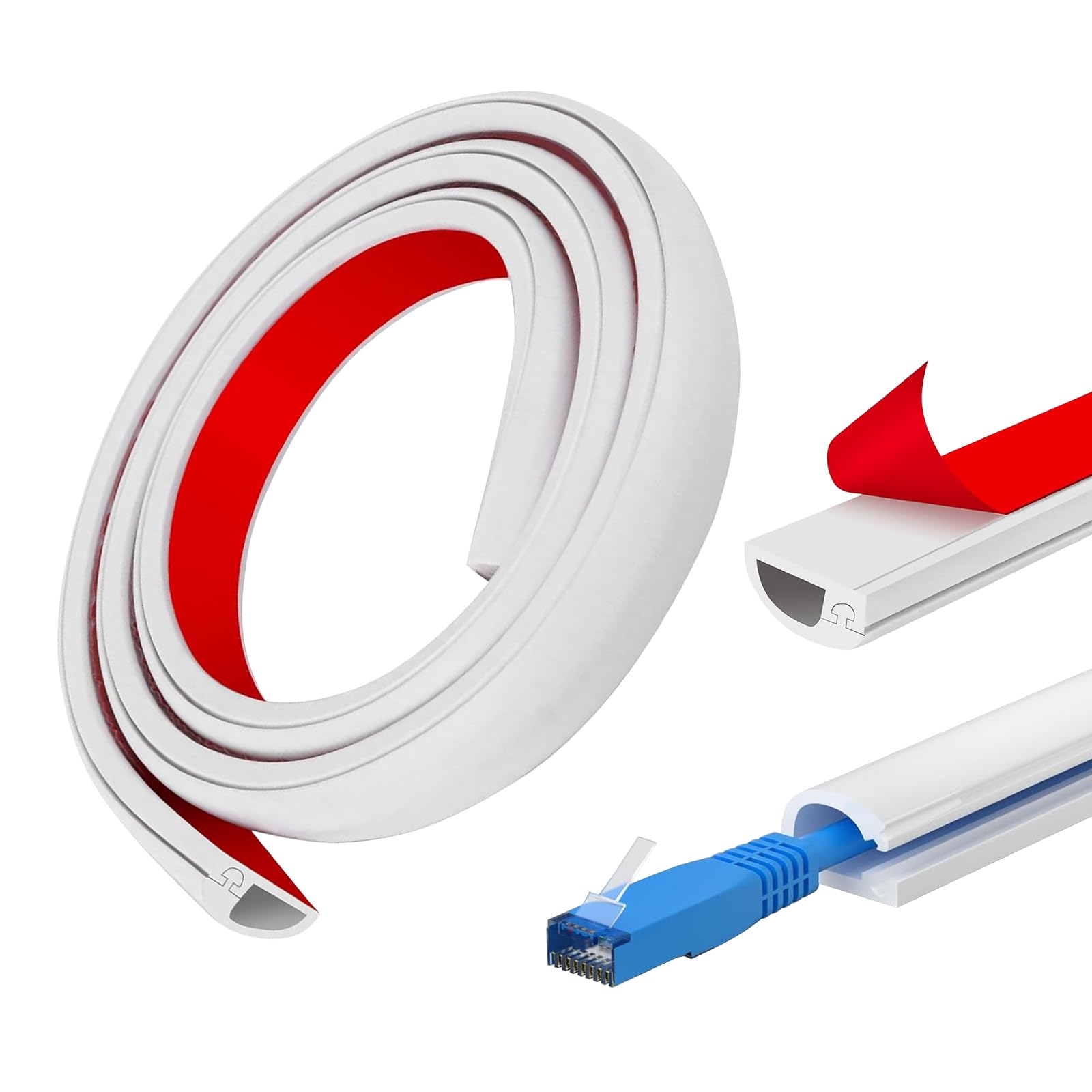 ACESOME Silicone Cable Trunking, Side Open One Cable Cover, Self-Adhesive White Cable Hider, Flexible Wire Cover with Sponge Backing Adhesive, Cable Protector for Homes, Offices, Garages (2M)