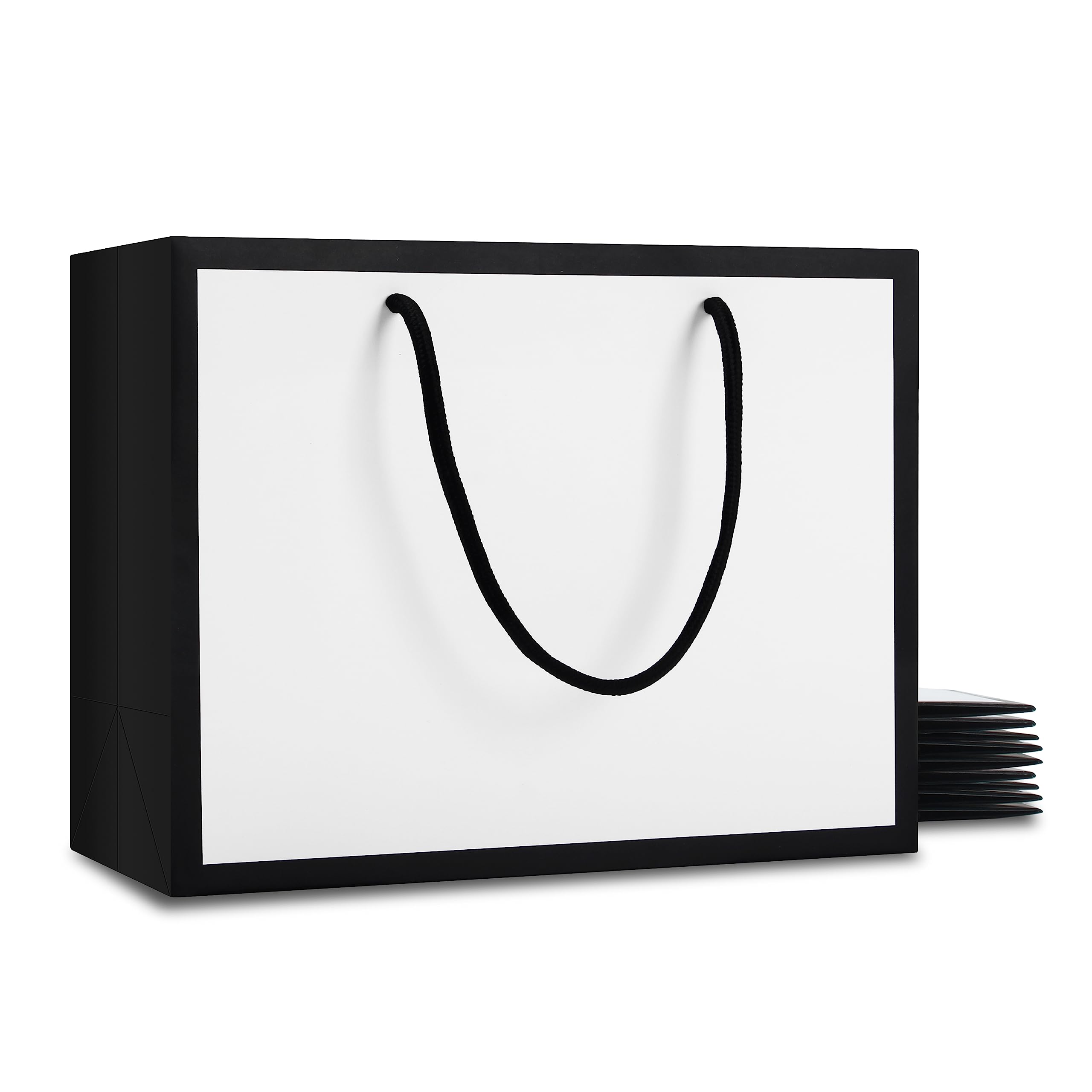 Black and White Gift Bags Bulk,YACEYACE 10Pcs 10.5"x4.25"x8" Medium Size Black and White Gift Bags Bulk Boutique Bags Bridesmaid Bags Paper Gift Bags for Wedding Wellcome, Retail, Small Business