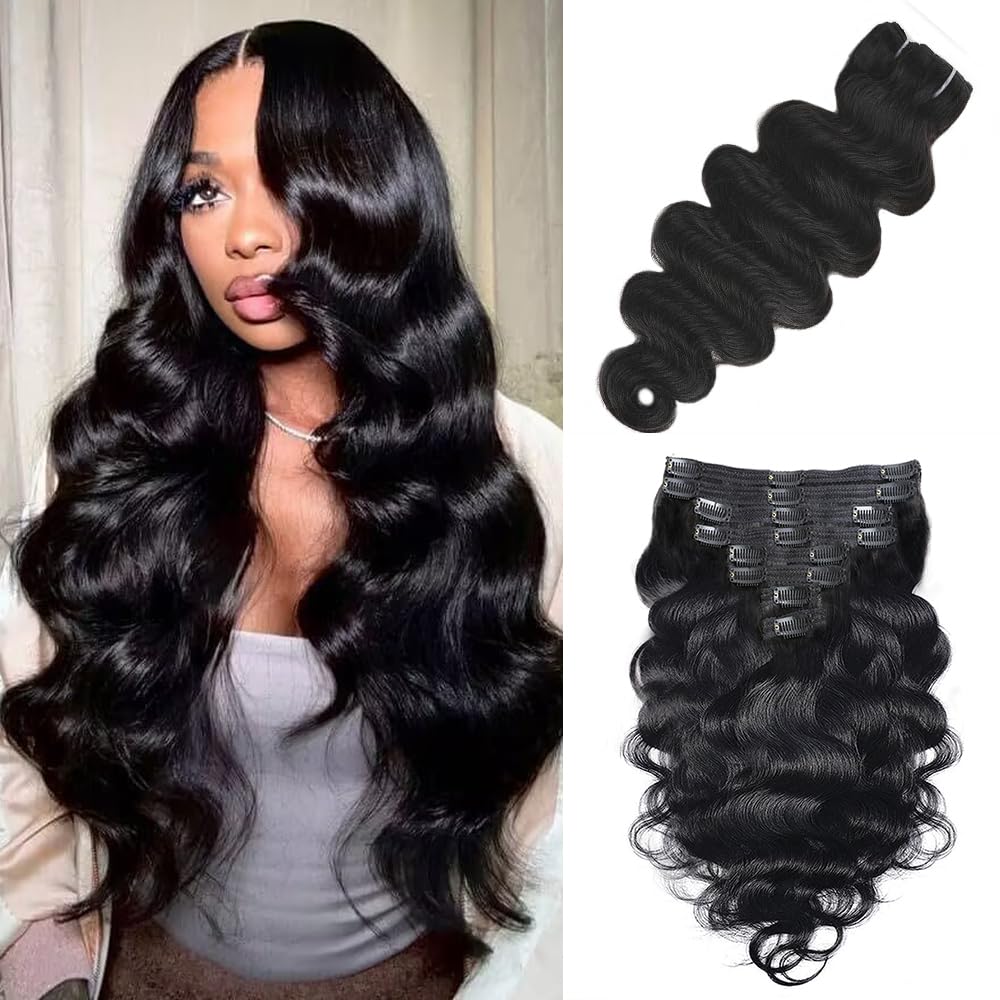 Amazon.com : Body Wave Clip In Hair Extensions Real Human  display picture 1