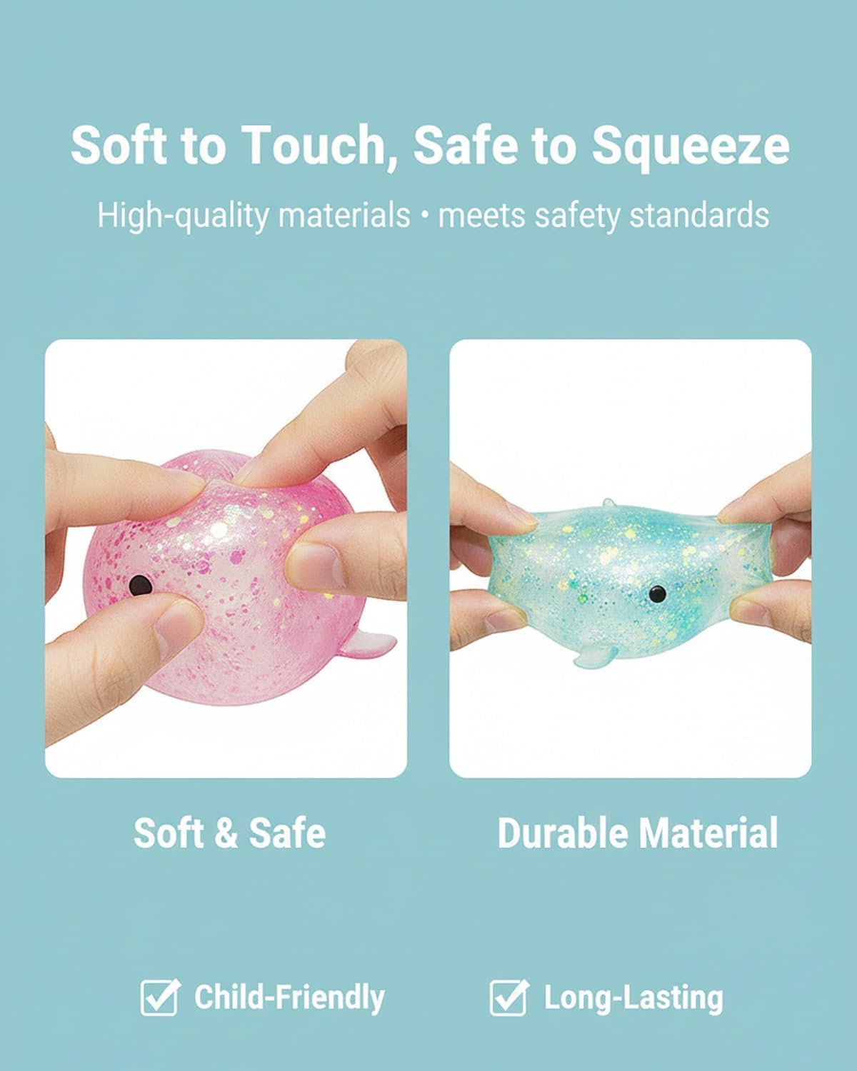 Narwhal Sugar Squishy Toy, Cute Whale Stress Ball for Adults, Slow Rising Squeezy Sensory Fidget Toys for Stress Relief, Animal Sugar Filled Toy, Birthday Party Favors Stuffers(4pcs)