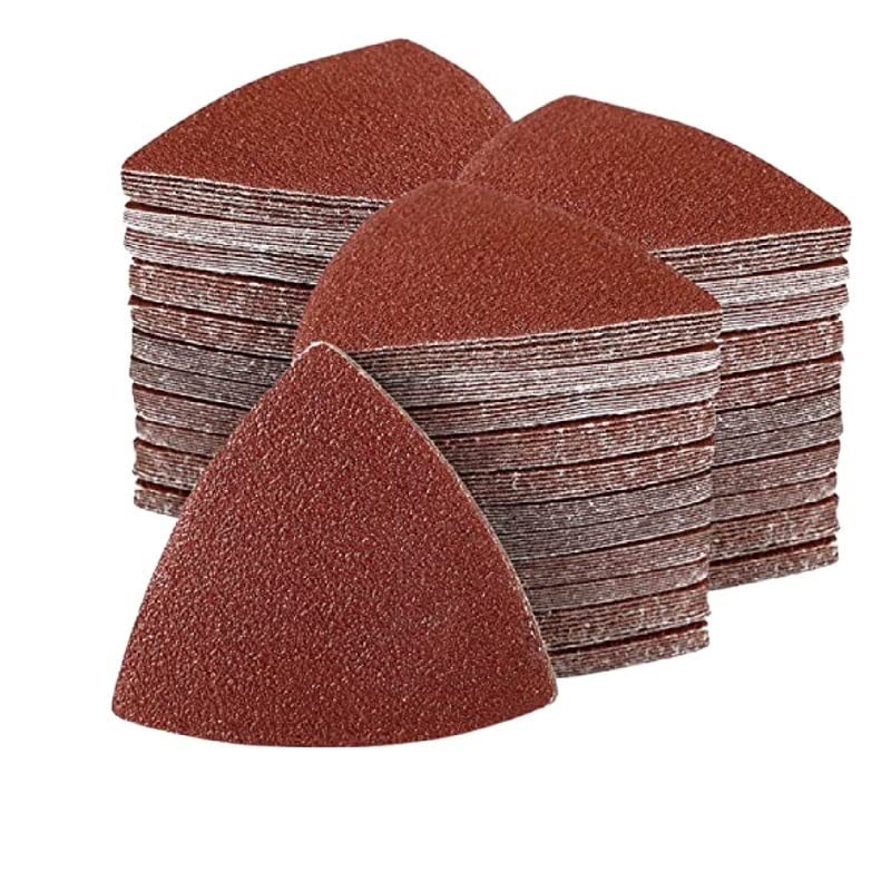 ThAyLa Multitool Sandpaper,for Wood Sanding 200Pcs 80mm Hook Loop Triangular Sandpaper, for 3-1/8 Inch Oscillating Multi Tool, Grit 40-240 for Wood Plaster Polishing Sanding