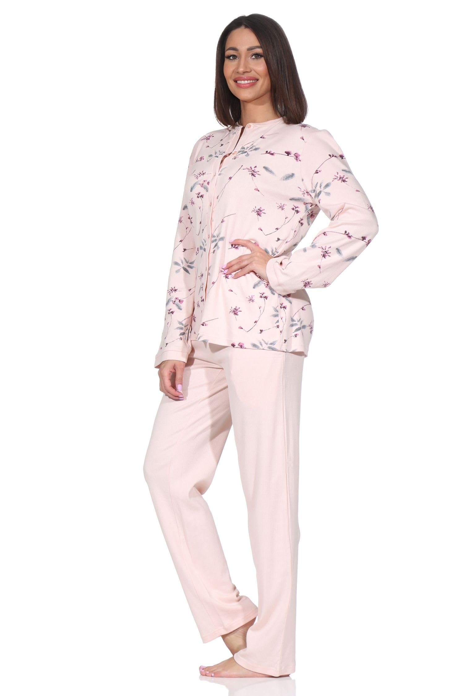 Normann Pyjama interlock pour femme à boutonner – également en grandes tailles – Aspect élégant