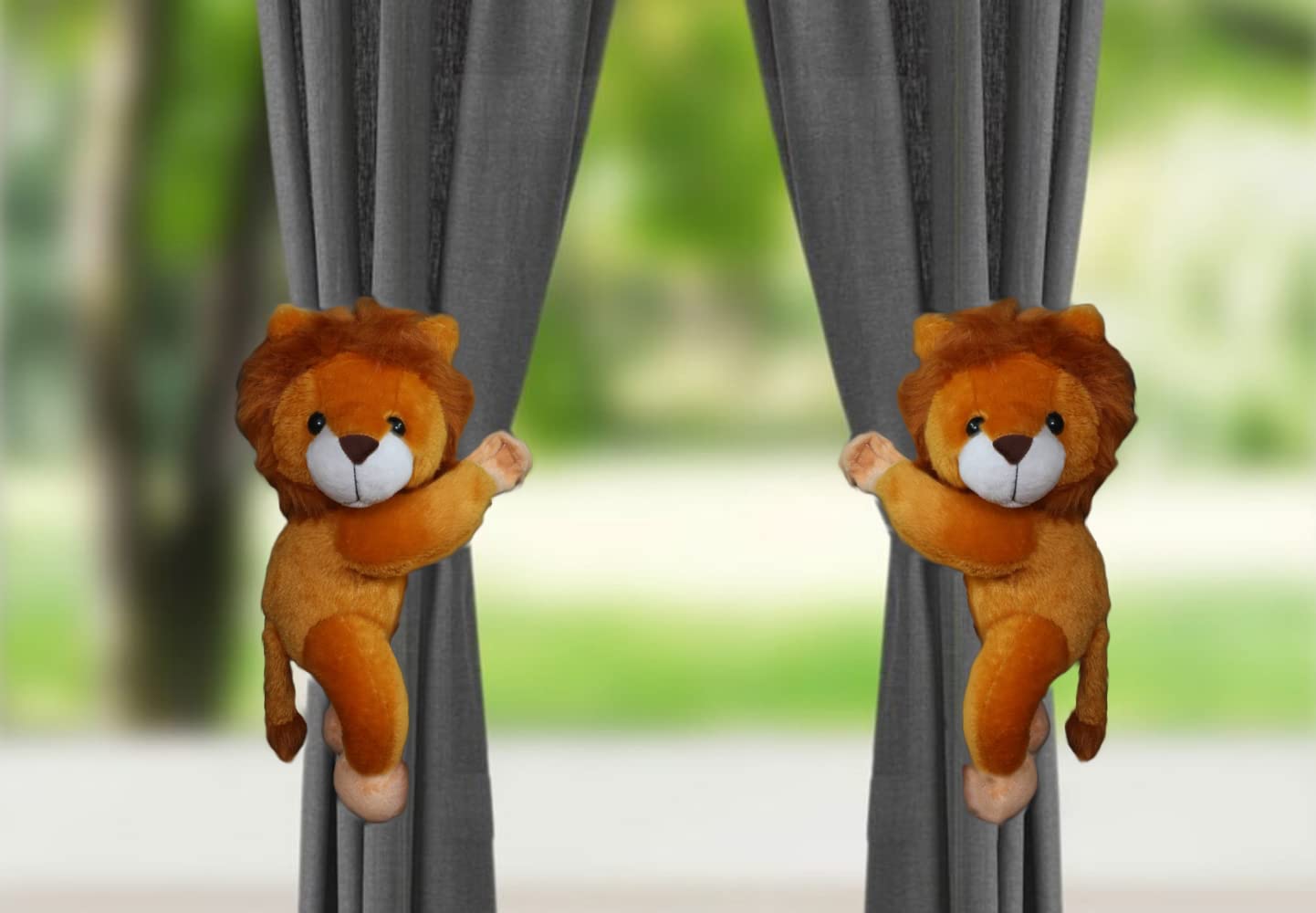 Tickles 2 Pcs Lion Soft Plush Toy Curtain Tiebacks Holder Clip for Children Living Room Decoration Accessories Window Curtain Decorations (Size: 30 cm Color: Brown)-image-3