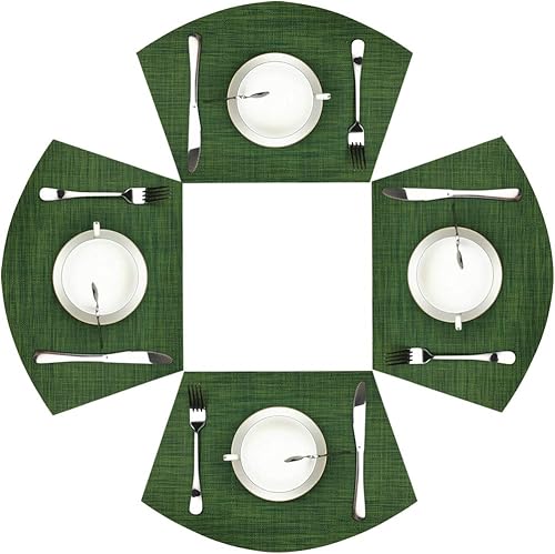 Miniatura 1 de Manteles individuales de cuña, juego de 4 manteles individuales de vinilo para mesas redondas, tejido antideslizante, resistente al calor, fácil de