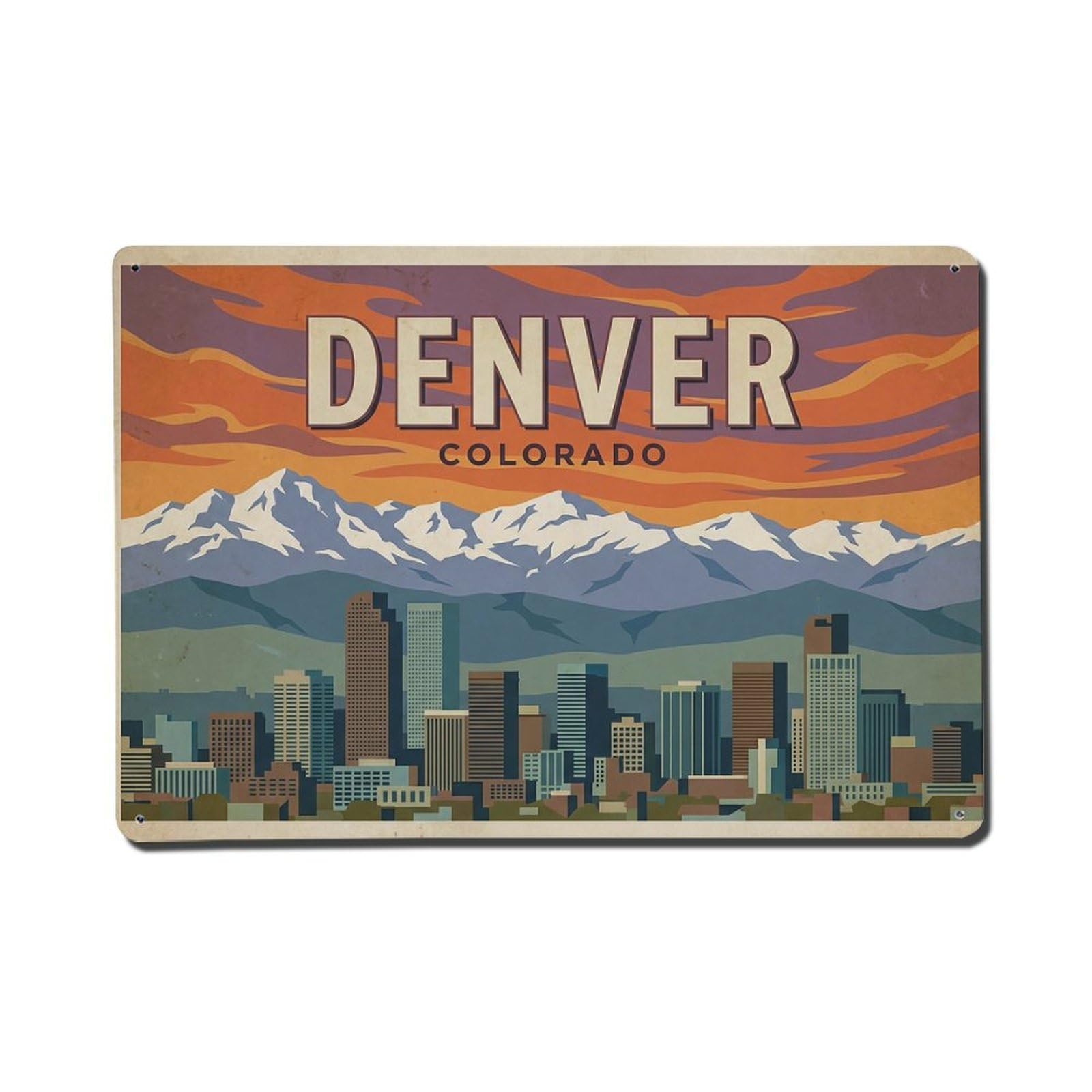 Cwbufd 8X12inch(20X30cm) Retro Travel Usa Denver Metal Tin Sign Plaque Wall Decor For Cafe, Club Bar, Office, Garden Metal Poster 8X12inch