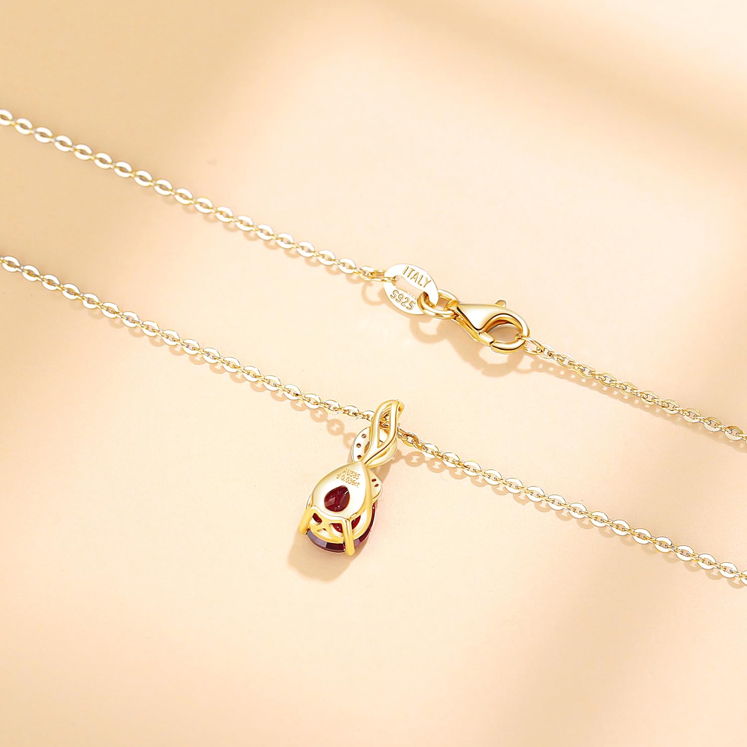 FANCIME Solide 14 Karat 585 Weiß Gold Tropfen Anhänger mit 925 Sterling Silber Kette Halskette mit Edelstein und Diamant Schmuck für Damen mit Geschenk Box - Kettenlänge: 40 + 5 cm