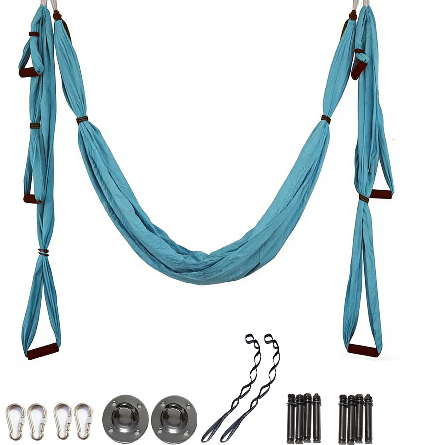 Hamac de Yoga Aérien Kits,avec Poignée épaisse en Mousse,pour la Pratique à Domicile Studios De Yoga(Bleu ciel)